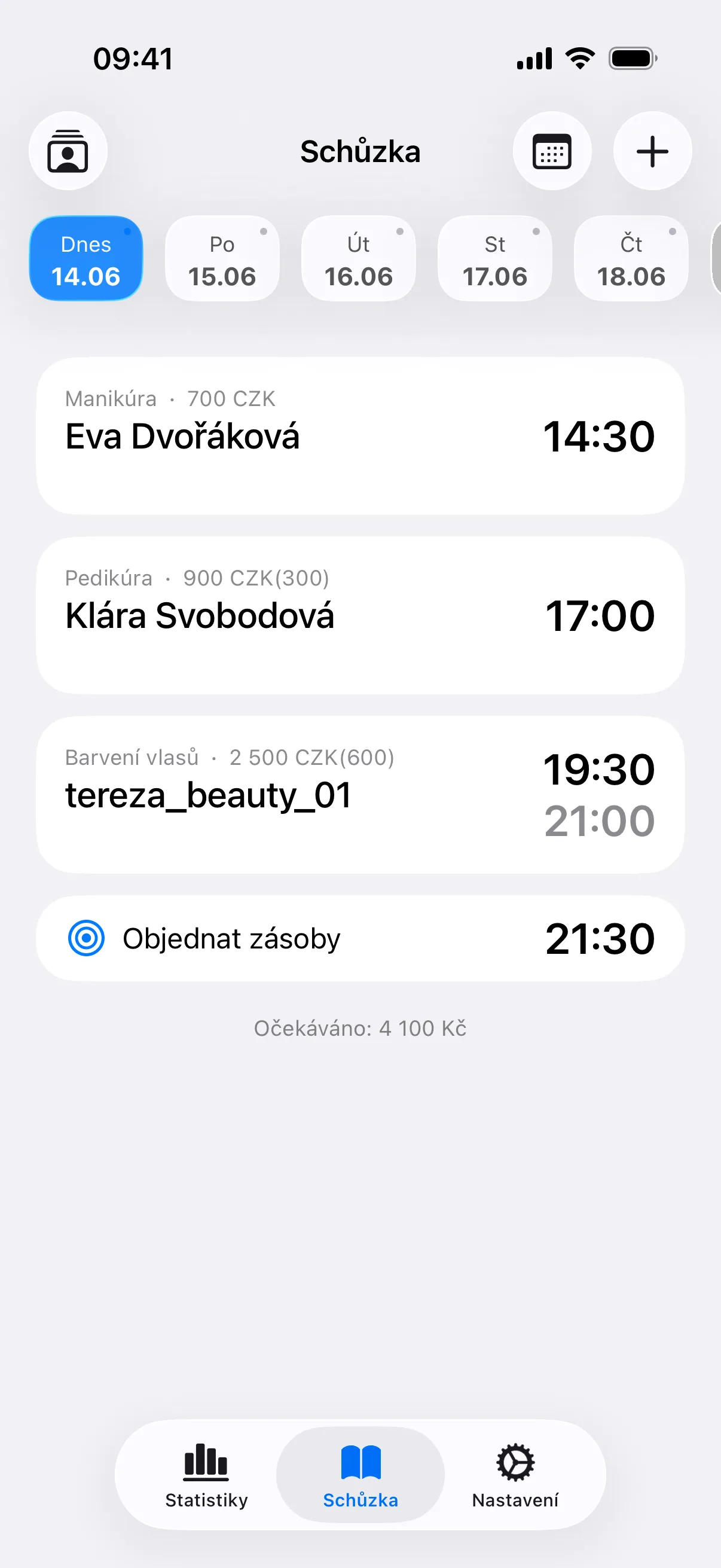 Hlavní obrazovka aplikace My Clients