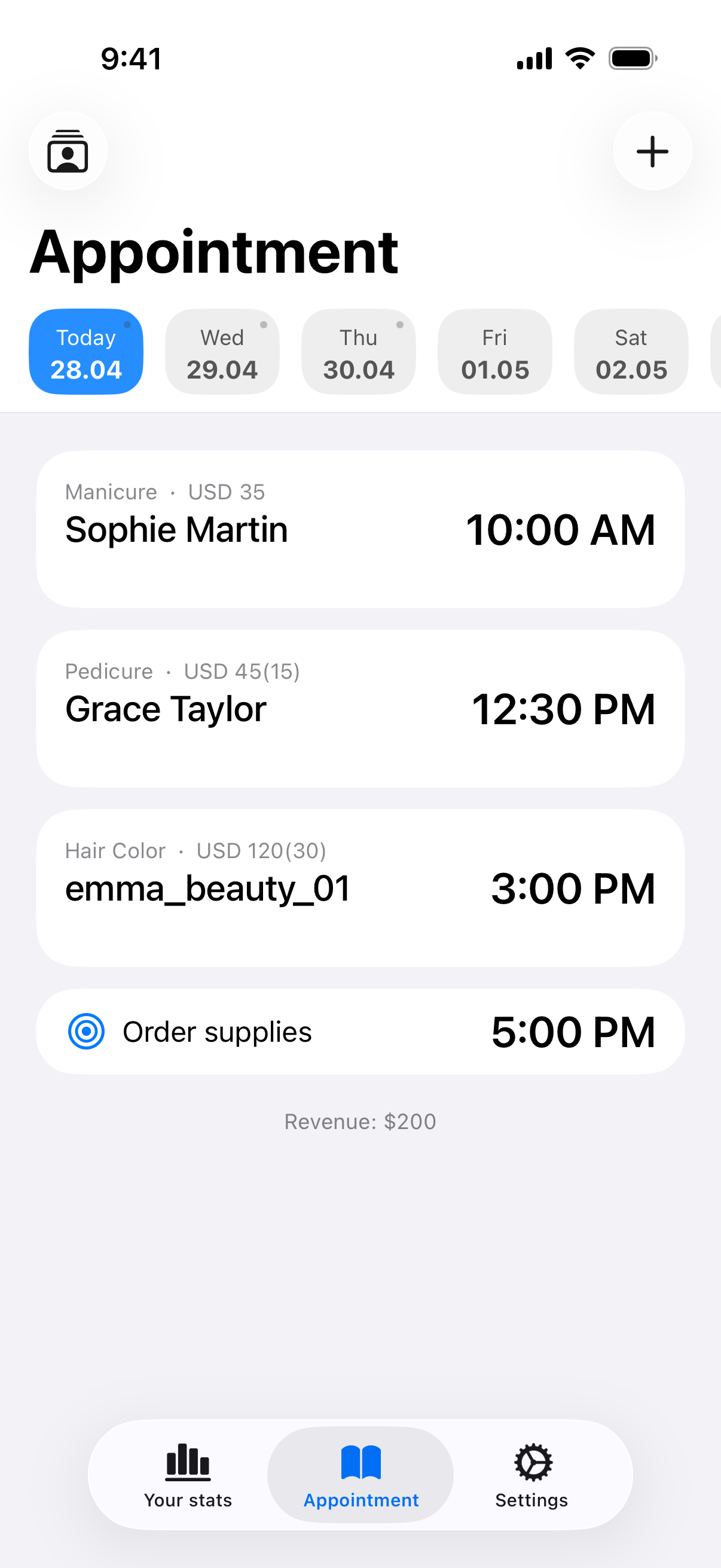 My Clients app main screen