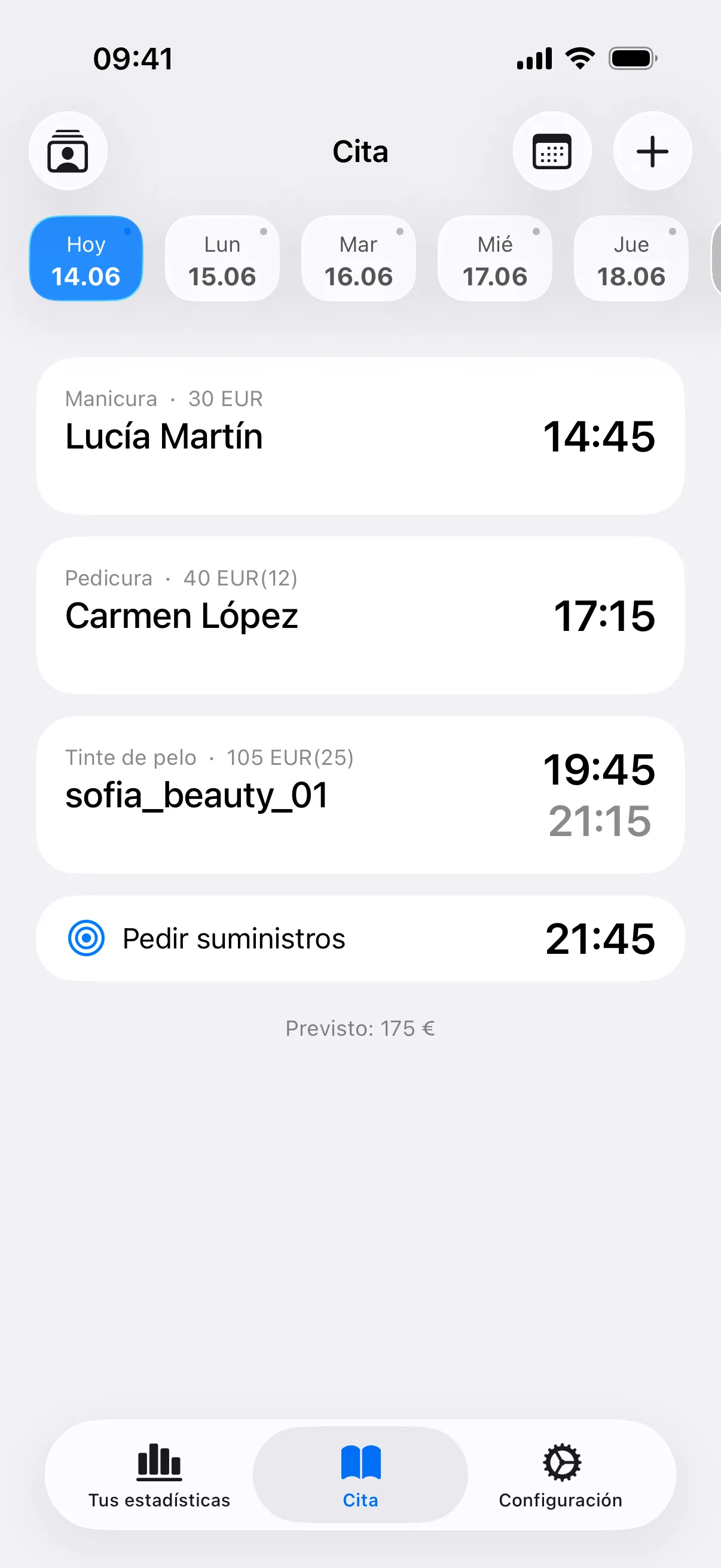Pantalla principal de la app My Clients
