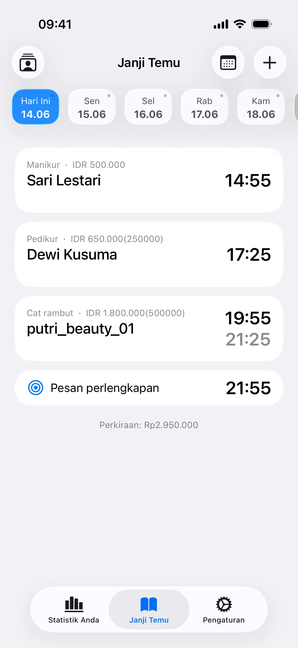 Layar utama aplikasi My Clients