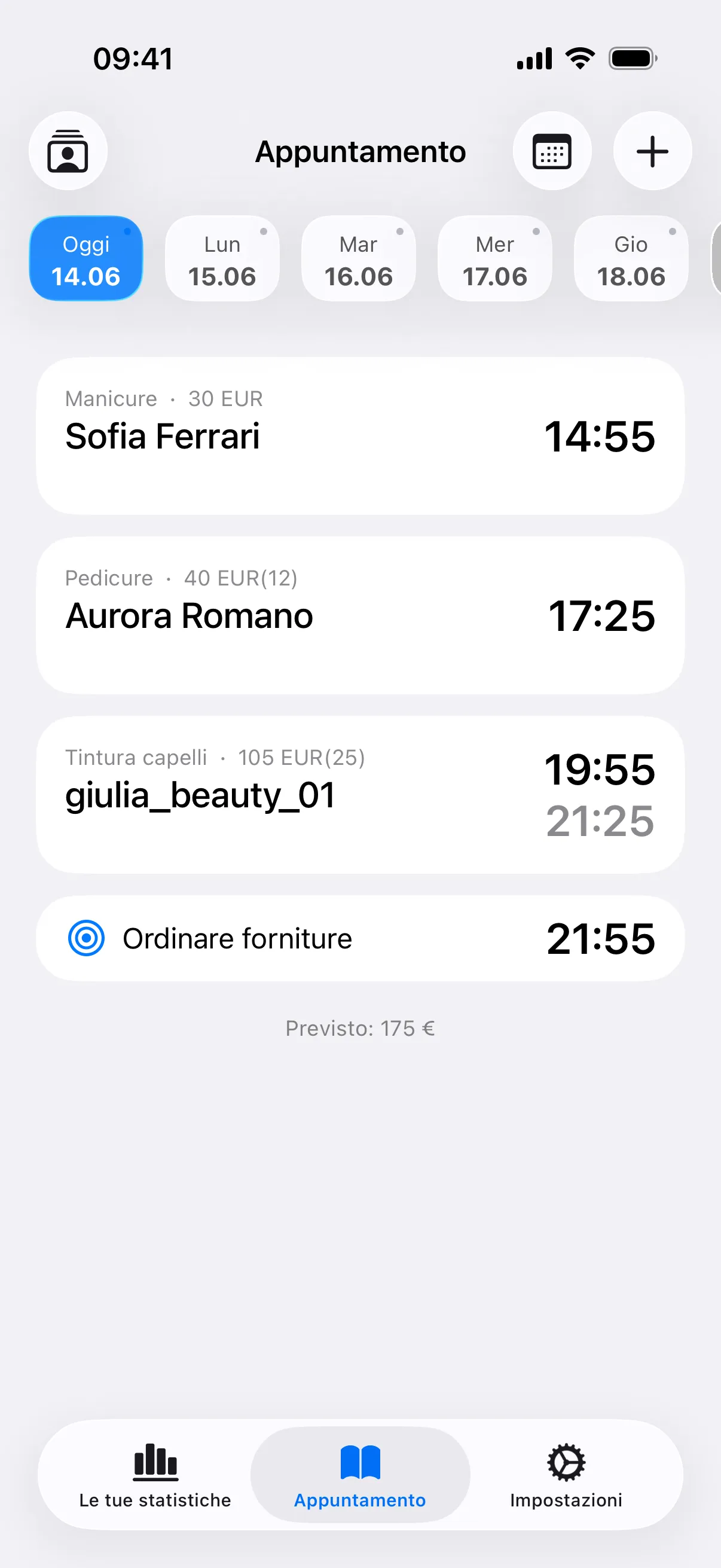 Schermata principale dell’app My Clients