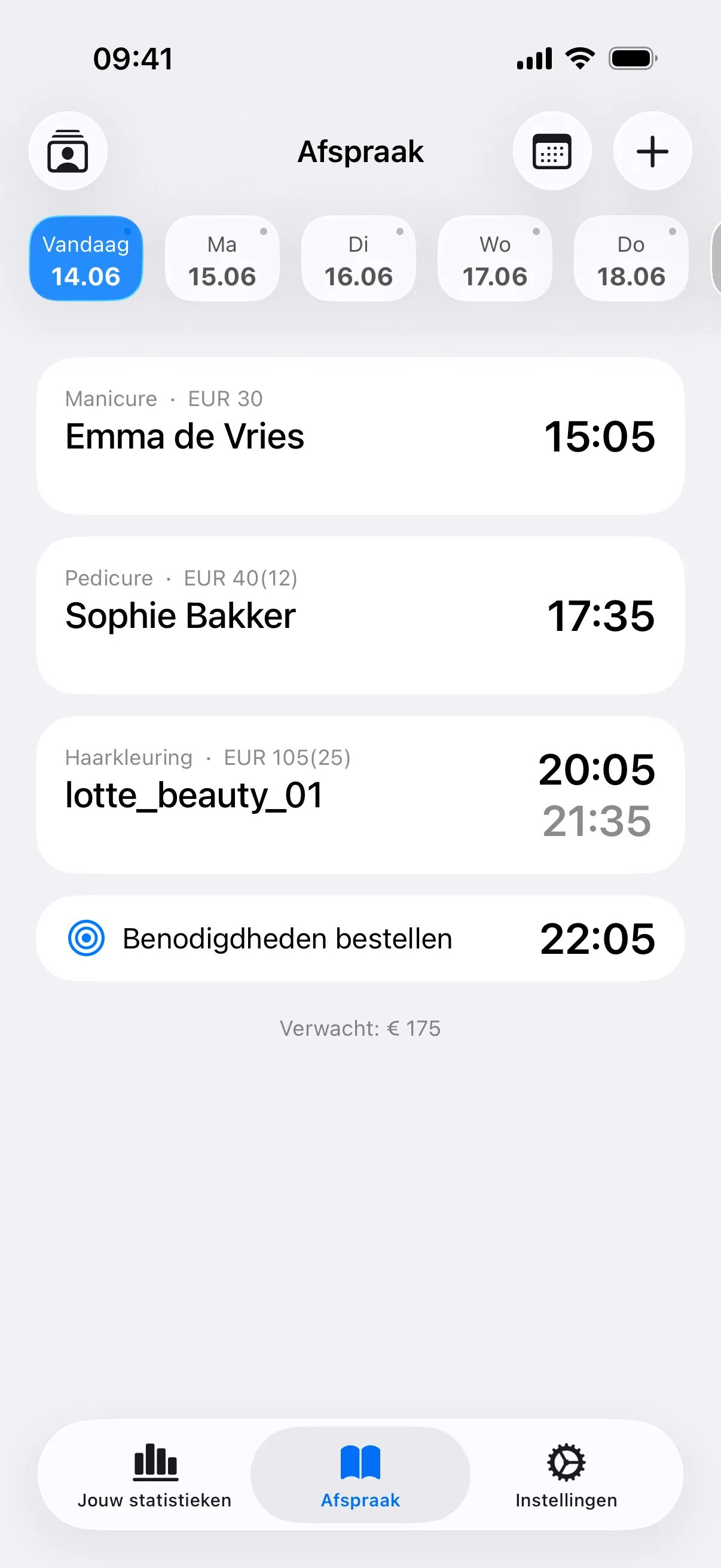 Hoofdscherm van de app My Clients