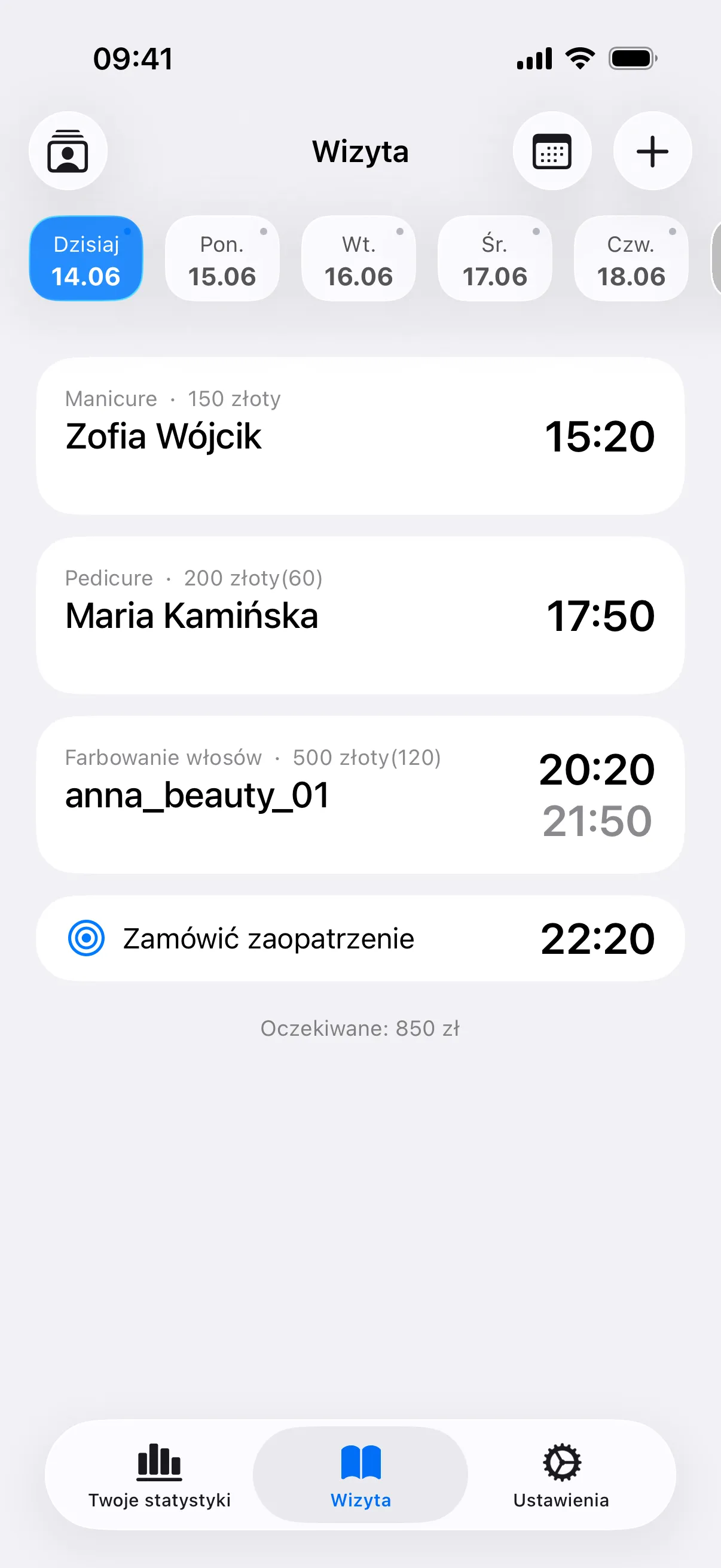 Główny ekran aplikacji My Clients