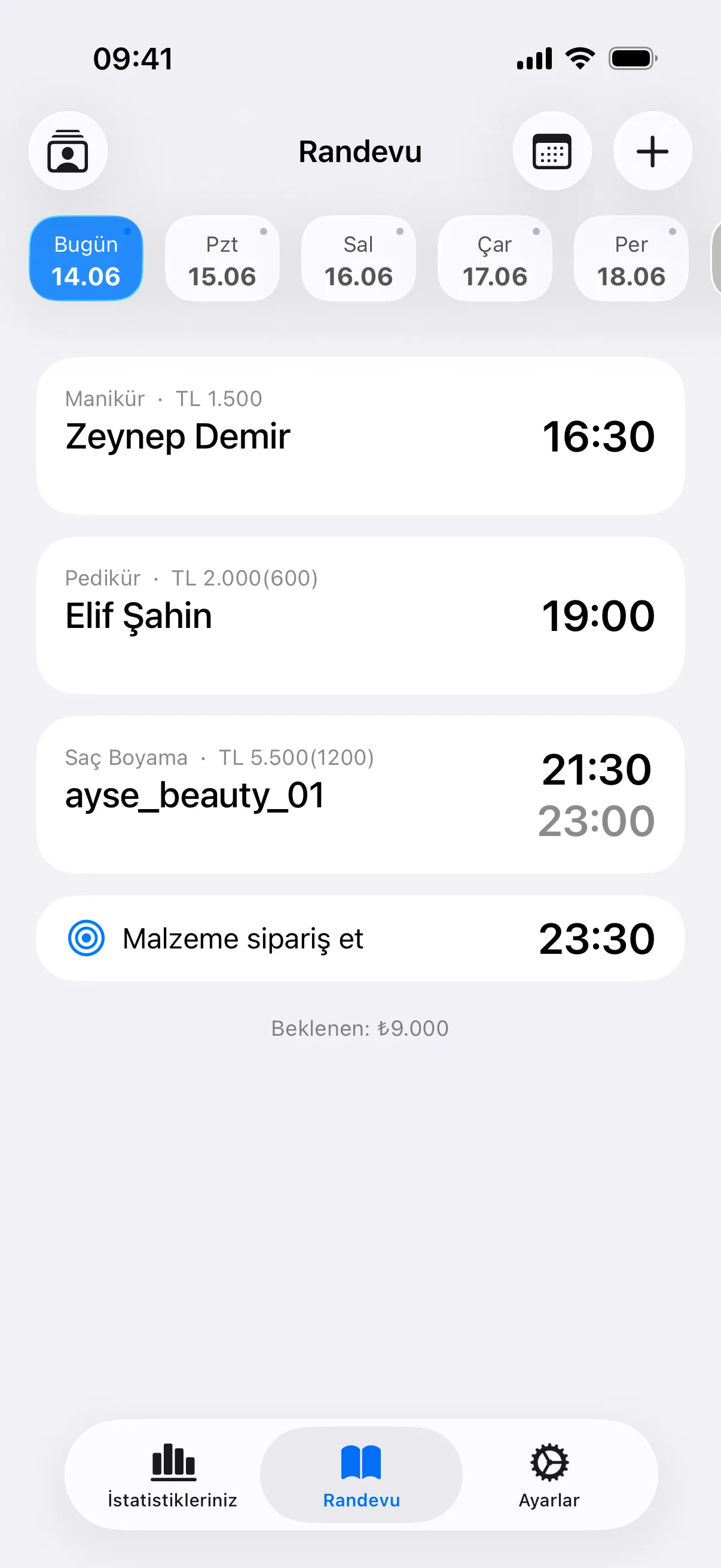 My Clients uygulamasının ana ekranı